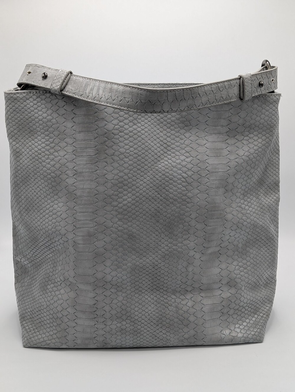 Lulu Dharma Women's Gray Snake-Embossed Hobo Bag Shoulder Tote 16"W x 13"H